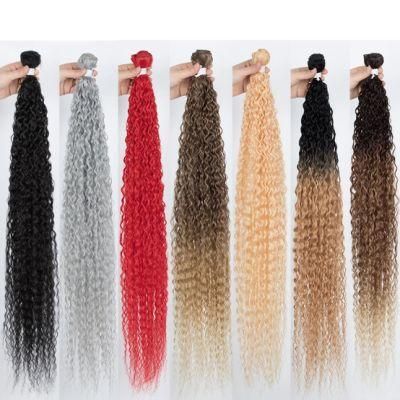 Kinky Curly Ponytail Hair Bundles Soft Long Brazilian Human Hair Weave Ombre Brown Blonde Hair Extensions 32 Inches