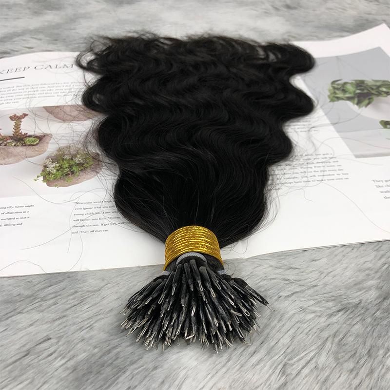 10A Virgin Hair Nano Ring Natural Wavy Hair Weft Extension #Black