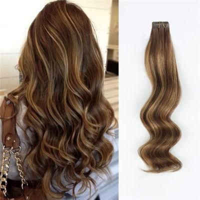 Russian Double Drawn Human Hair Invisible Virgin Tape in Hair Extensions