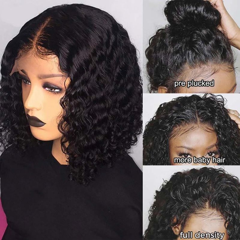 Black Curly Bob 13X6 T Part Lace Front Wig Short Bob Human Hair Wigs 1b/30 1b/99j Burgundy Remy Hair for Women