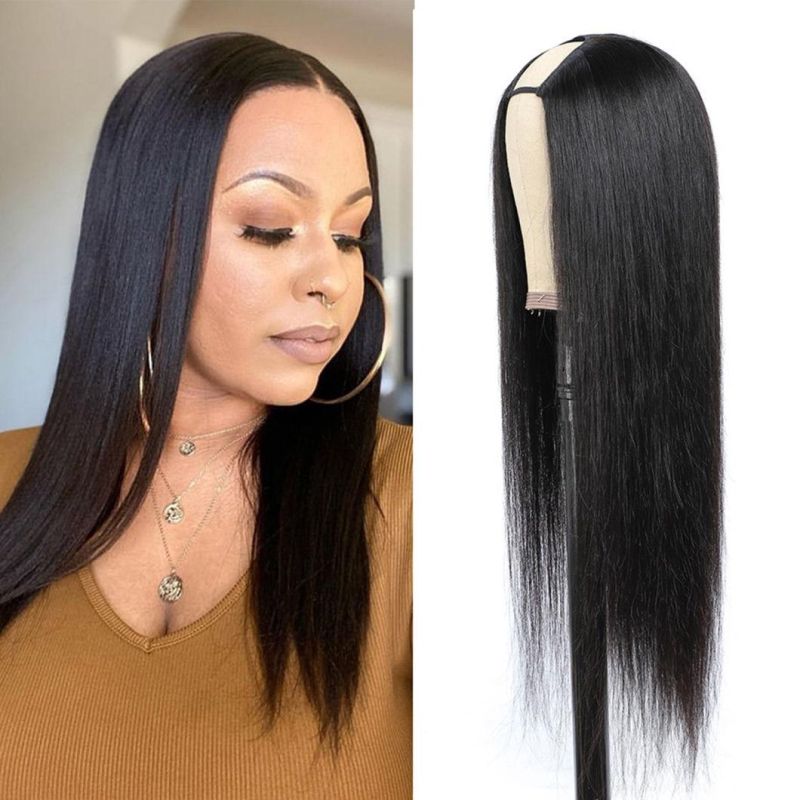 U Part Wigs Human Hair Brazilian Natural Hair Straight Wigs for Black Women U Shape Glueless Remy Hair Wig Can Be Permed & Dyed