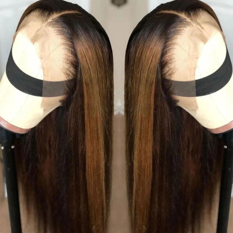Straight Lace Front Wig Human Hair Ombre Brown Wig Highlight Colored Transparent HD Lace Frontal Wig Full Pre Plucked 30 Inches