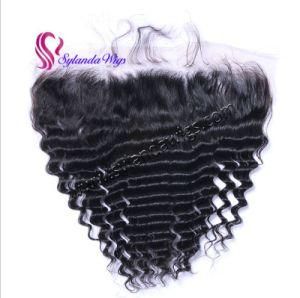 #1b Brazilian Human Hair 13&quot;X4&quot; Lace Frontal Closure Deep Wave Human Hair Closure with Free Shipping