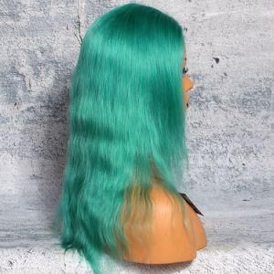 Factory Sales Promotion Halloween 100 Virgin Human Hair Straight Teal Green Hair Full Lace Wig
