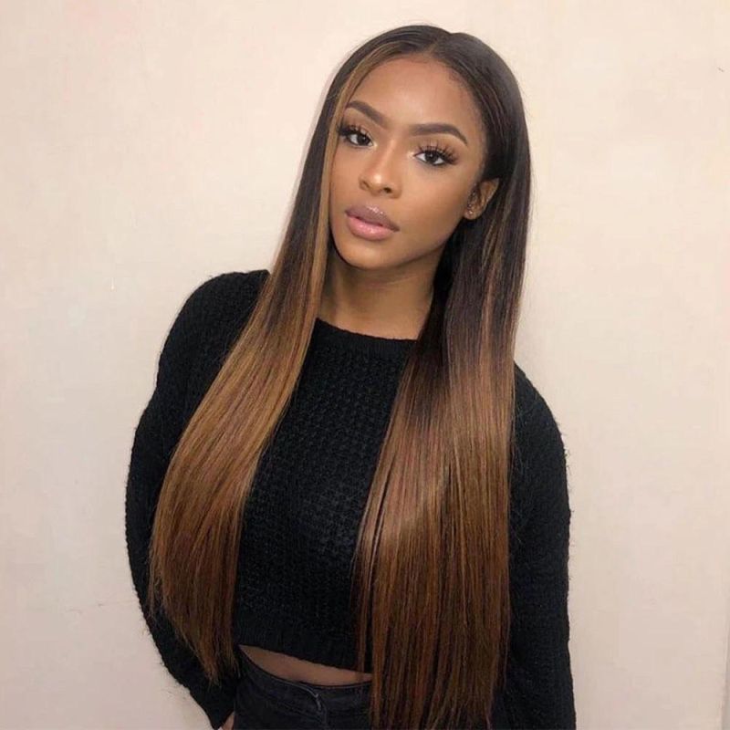 Straight Lace Front Wig Human Hair Ombre Brown Wig Highlight Colored Transparent HD Lace Frontal Wig Full Pre Plucked 30 Inches