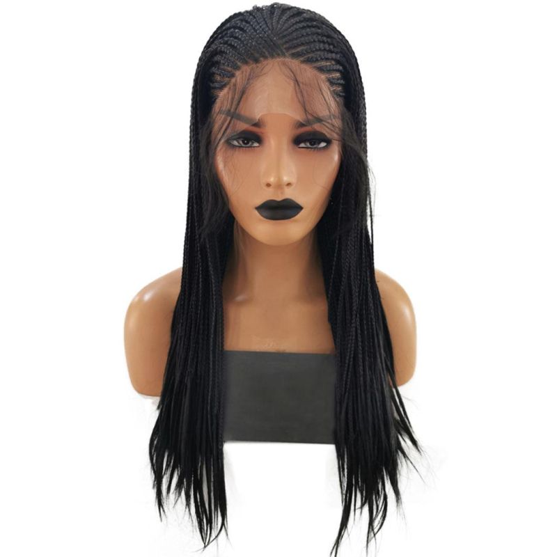 Black Color Hair Braided Box Braids Wigs High Temperature Fiber Hair Synthetic Lace Front Wig for Women Lace Wigs