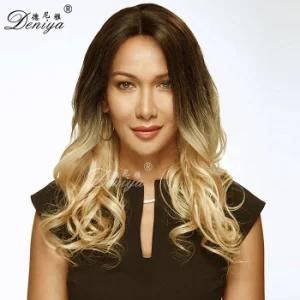 Fashion Ombre Blonde Color Wavy Remy Human Hair Lace Front Wig