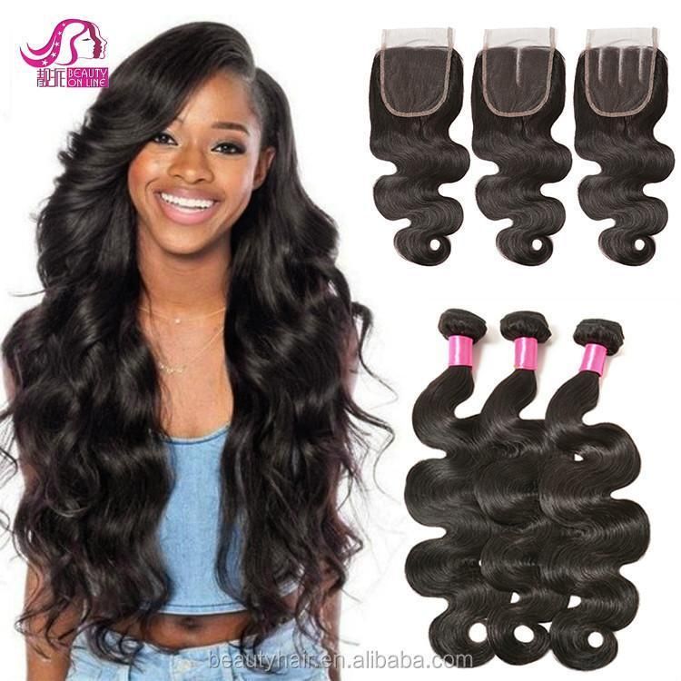 Free Shipping Peruvian Virgin Human Hair 3 Bundles with Closure Body Wave Set
