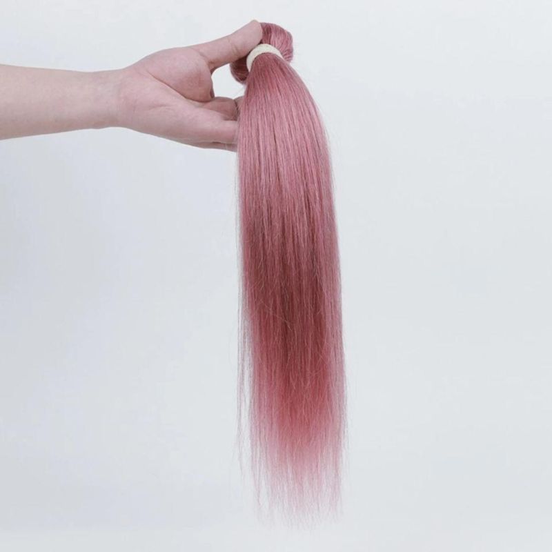 Bundles with Closure Straight Human Hair Pink Bundles with Transparent Closure Brazilian Hair Weave Bundles Hair Weft