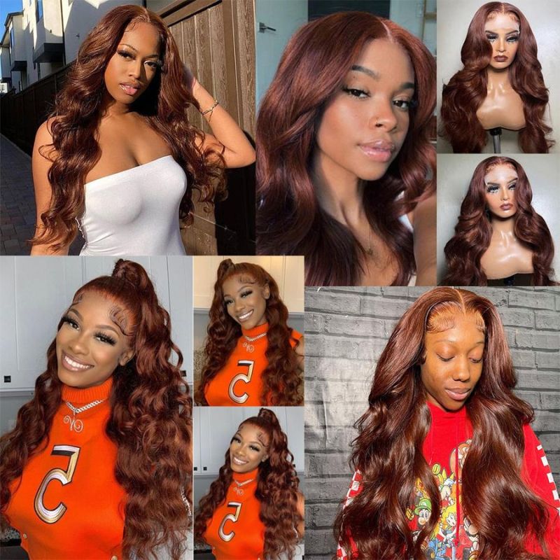 China Women Full Lace Wigs Hair Weaving HD Lace Front Wig Red# Brazilian Virgin Hair Wholesale Human Hair Wigs