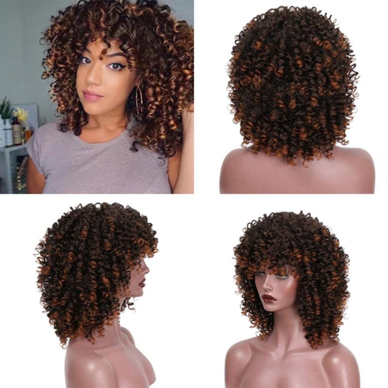 Synthetic Wigs Short Multi Color Wig Afro Kinky Curly Wigs with Bangs for Black Women Blonde Highlight Wigs