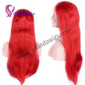 New Arrival 24&quot; Red Straight Brazilian Remy Human Hair Lace Frontal Wigs with Free Shipping
