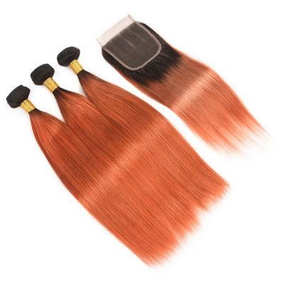 Ombre Brazilian Hair Straight 3 Bundles with Closure Silky Straight #1b/350
