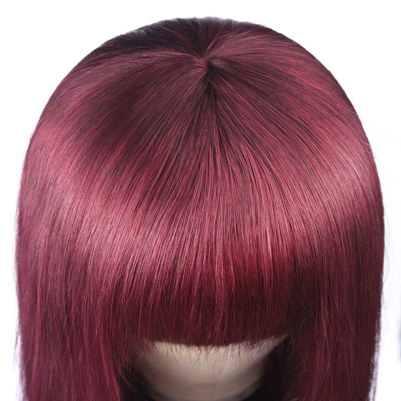 Wholesale Full Machine Made Hair Wig Non Lace Wig 99j Red Straight Human Wig with Bangs