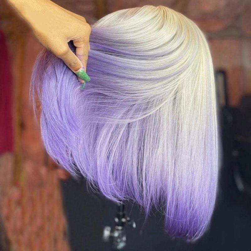 T 613 Purple Colored Wigs Bob Wig Lace Part Brazilian Human Hair Wigs for Black Women Transparent Lace Wigs Bob Remy Closure Wig