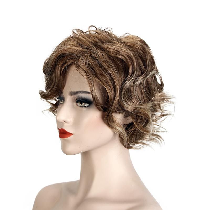 Synthetic High Temperature Fiber Short Curly Hair Wig for Women