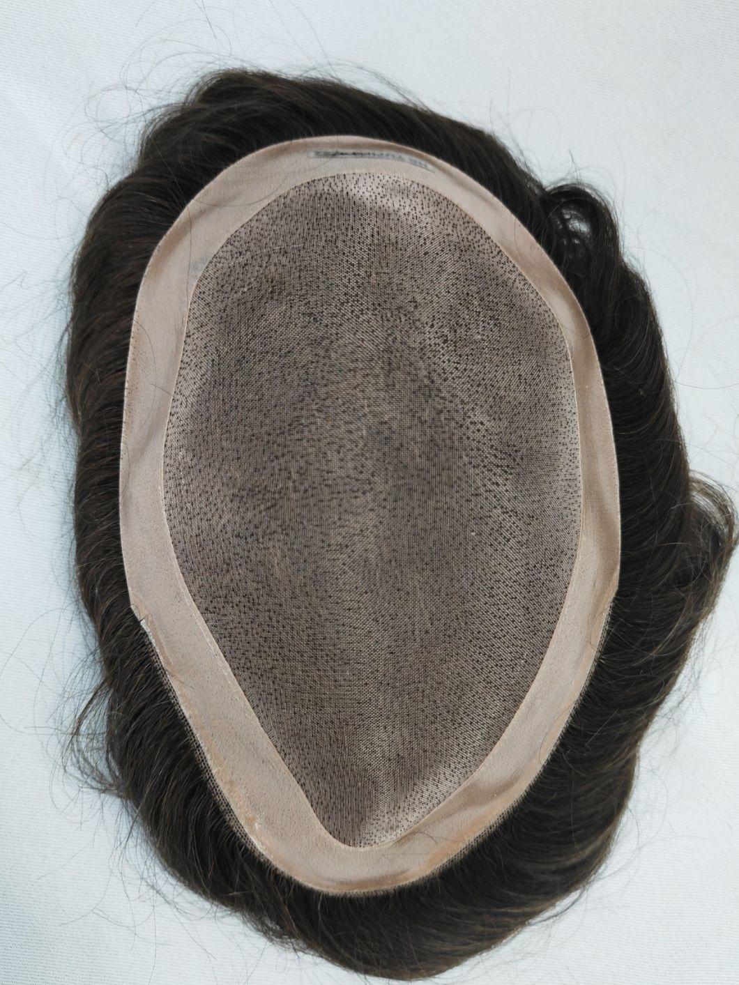 2022 Best Hand Knotted Natural Fine Mono Base Human Hair Toupee Made of Remy Human Hair