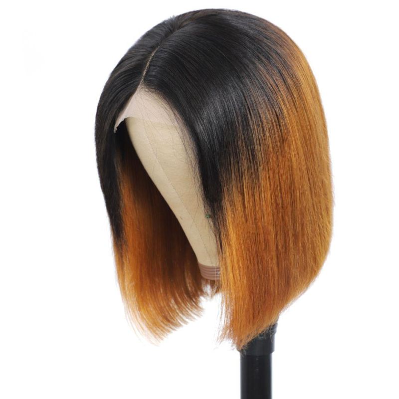 Kbeth Human Hair Ombre Wig 13*4 Lace Frontal Bob 1b/27 Short 100% Remy Brazilian Custom Two Tone Brown Length Straight Human Hair Wig 8 Inch to 14 Inch