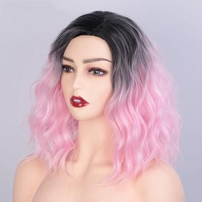 14 Inch Short Bob Colorful Wigs Wavy Curly Wig Pink Wig for Women Cosplay