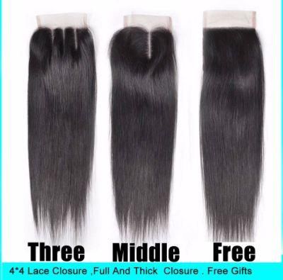 Lace Closure Straight Human Hair Brazilian Remy Hair 4X4 Middle Brown Free Part Bleached Knots with Baby Hair