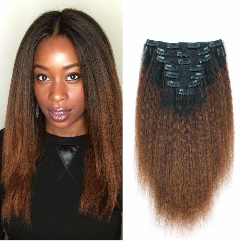 Kbeth Brown Color Human Hair Extension for Black Women Clip Ins 2021 Fashion Sexy Kinky Straight 26 Inch Double Weft 100% Remy Human Hair Extensions Clip in