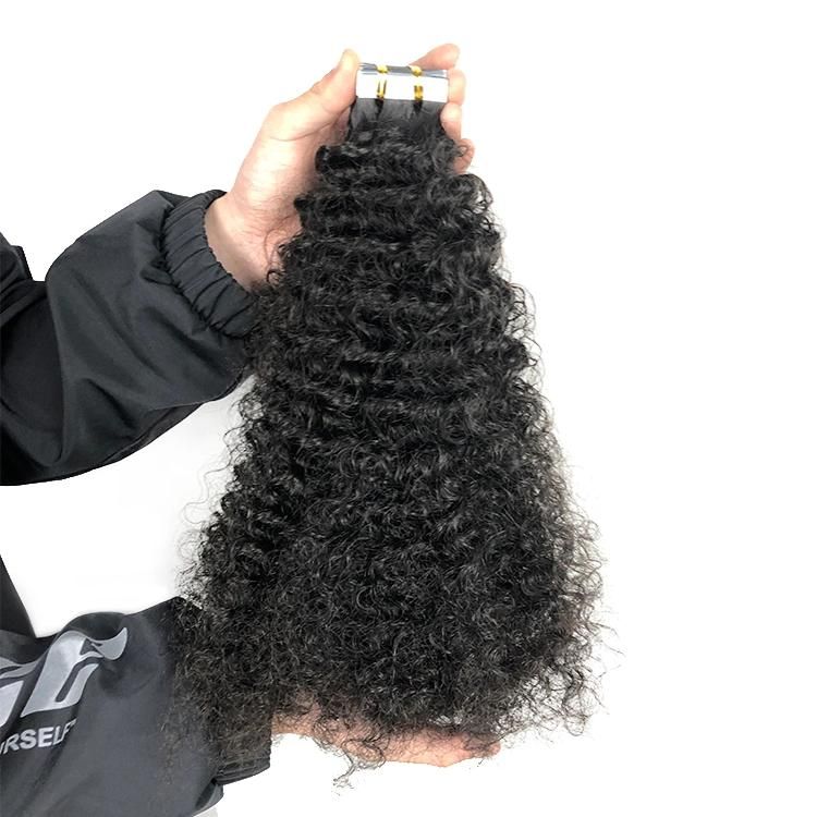 100% Raw Cuticle Aligned Human Hair 3c Curly Tape in Hair Extensions