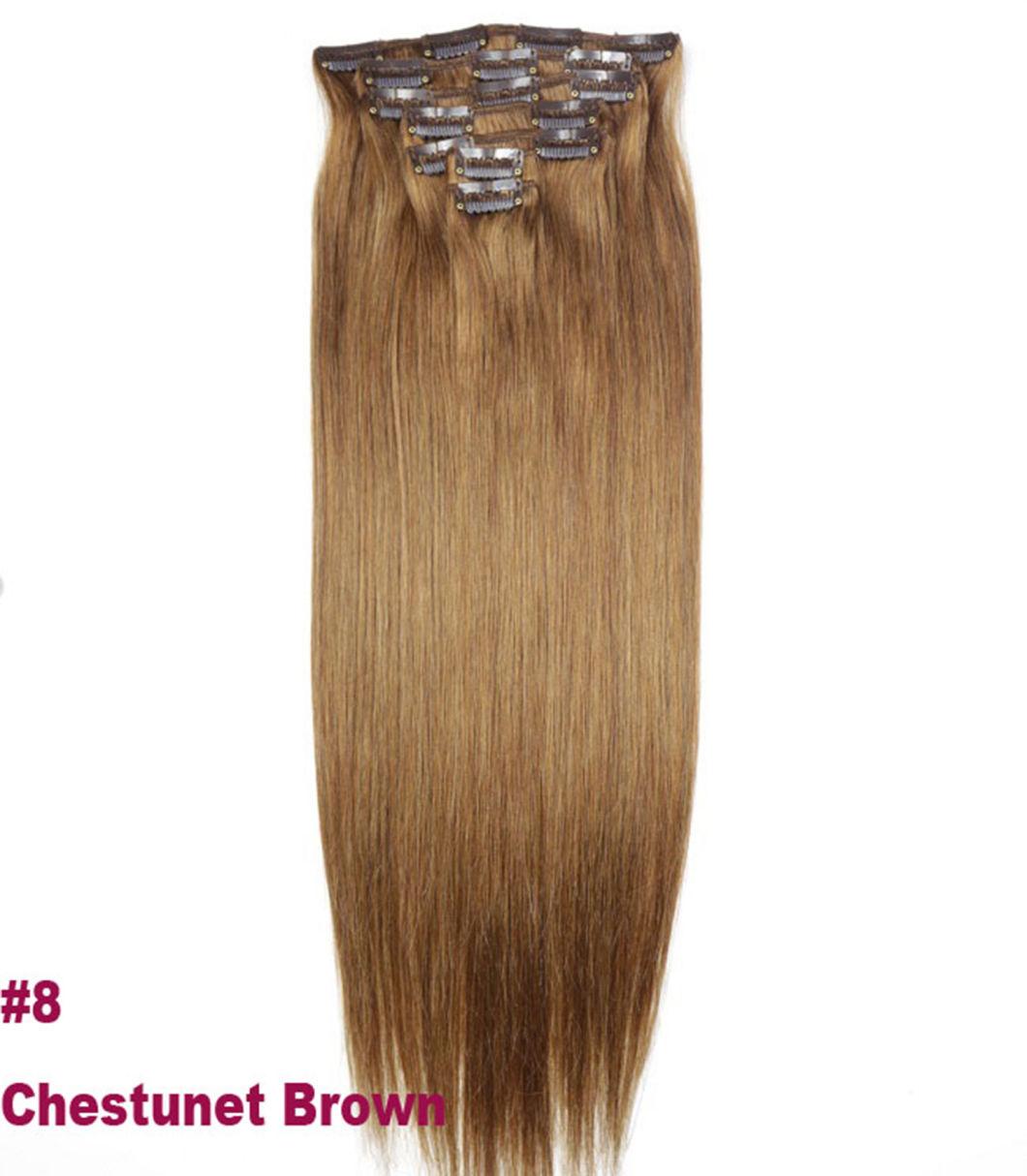 12" -24" Machine Made Remy Hair 7PCS Set Clips in 100% Brazilian Human Hair Extensions Full Head Straight Multi Color