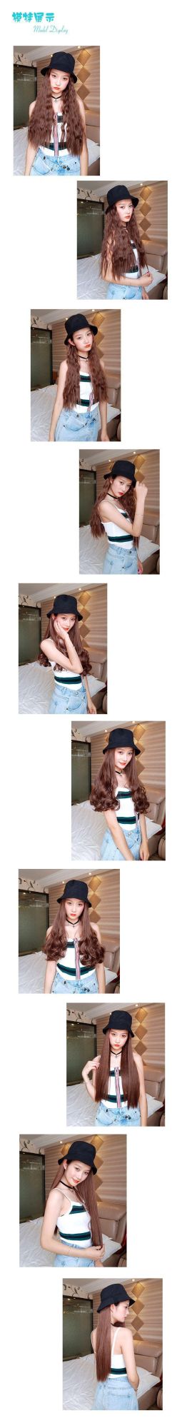 2020 Black Color 22′′ Popular Fashion Synthetic Wig with a Fisherman Bucket Hat for Young Ladies