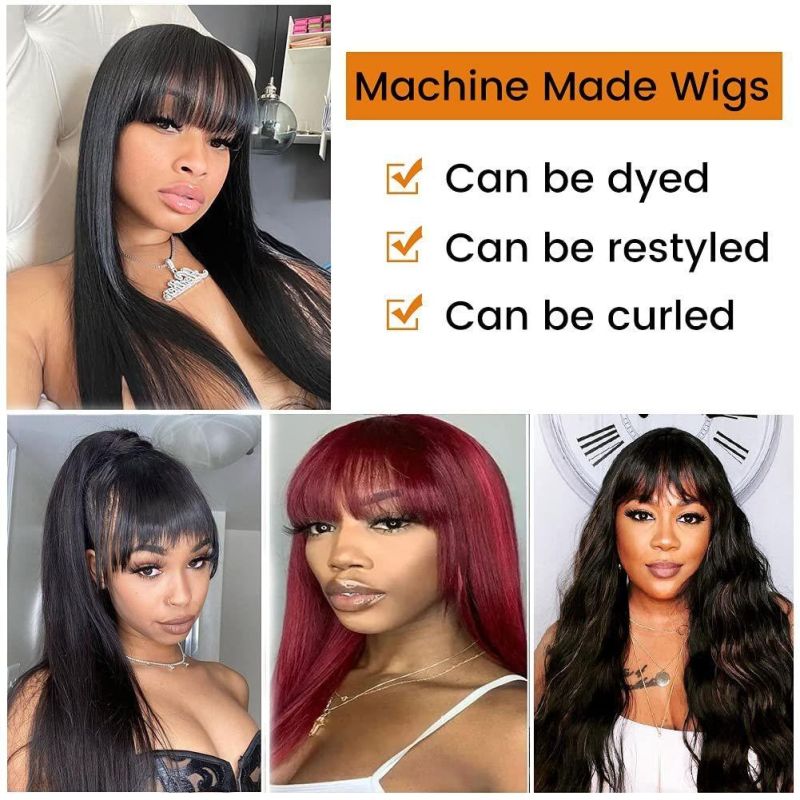 Straight 150% Density Machine Made Wigs with Bangs Wig