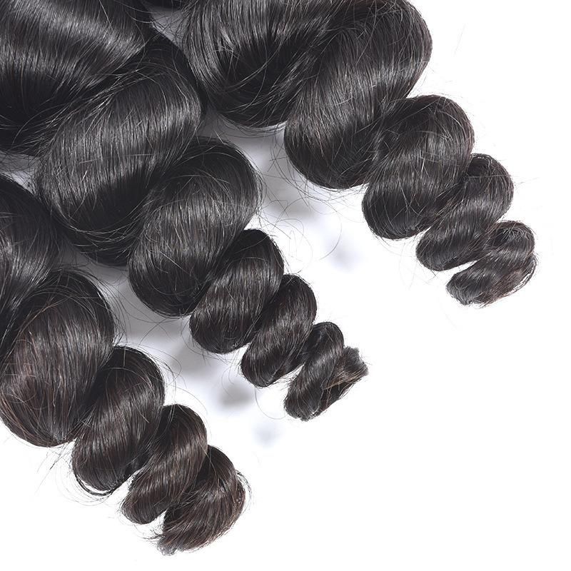 Natural Color Brazilian Hair India Hair 4*4 Closure 13*4 Frontal Closure Loose Wave Human Hair Bundles with Double Weft or Double Drawn 22"