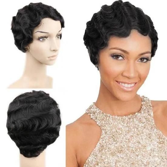 Short Lace Human Hair Wigs for Women Brazilian Finger Wave Wig