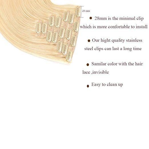 Avivawigs 100% Virgin Hair Brazilian Hair Extension Clip in Human Hair Extension Clip in Sets 7PCS for Full Head (AV-CH110-20-60)