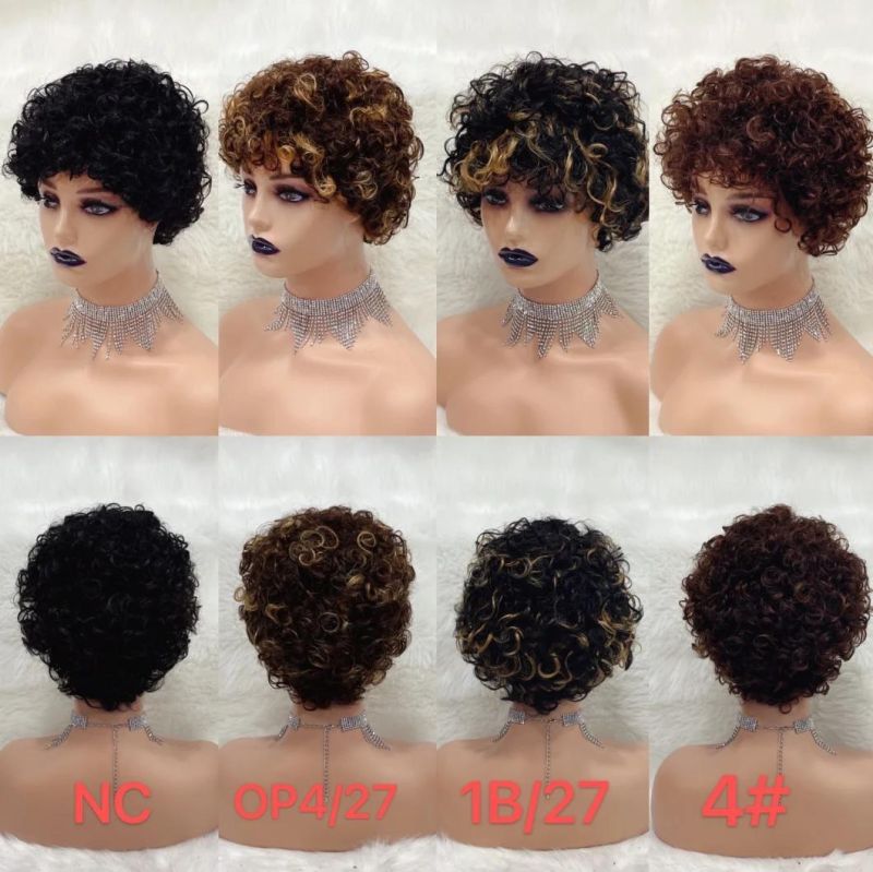 Human Hair Machine Made Wig Ombre Color Short Length Wig