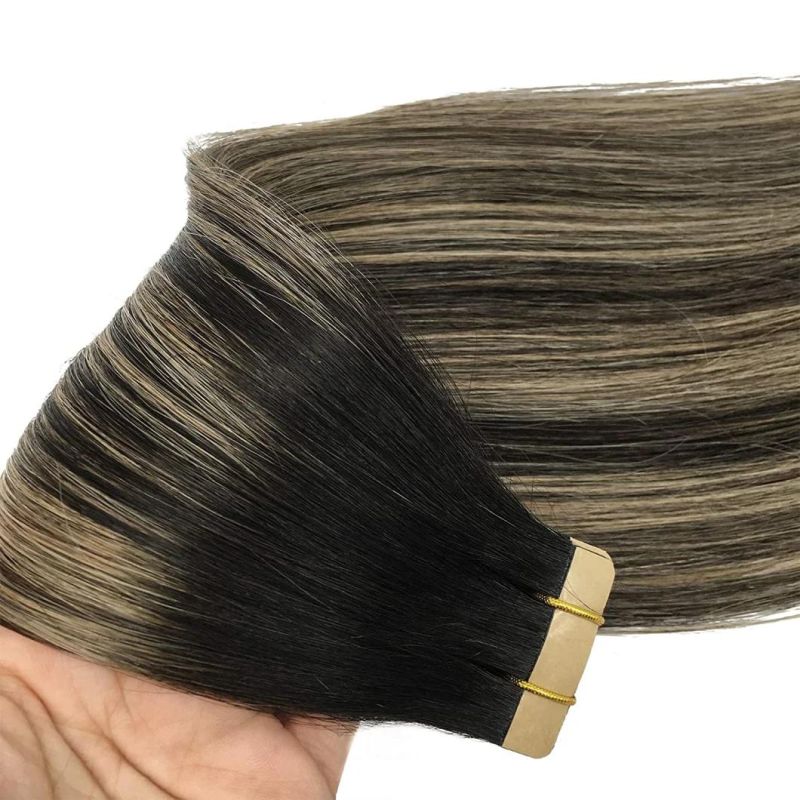 Tape in Hair Extensions Human Hair Balayage Natural Black to Light Blonde Color 16 Inch Real Hair Extensions Tape in 20PCS 50g Natural Tape in Human Hair Extens
