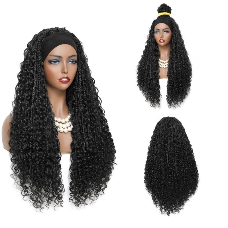 Headband Wigs with Bohemian Box Braid Hair Goddess River Locs 26 Inch Curly Crochet Hair Black Color Synthetic Braided Wig