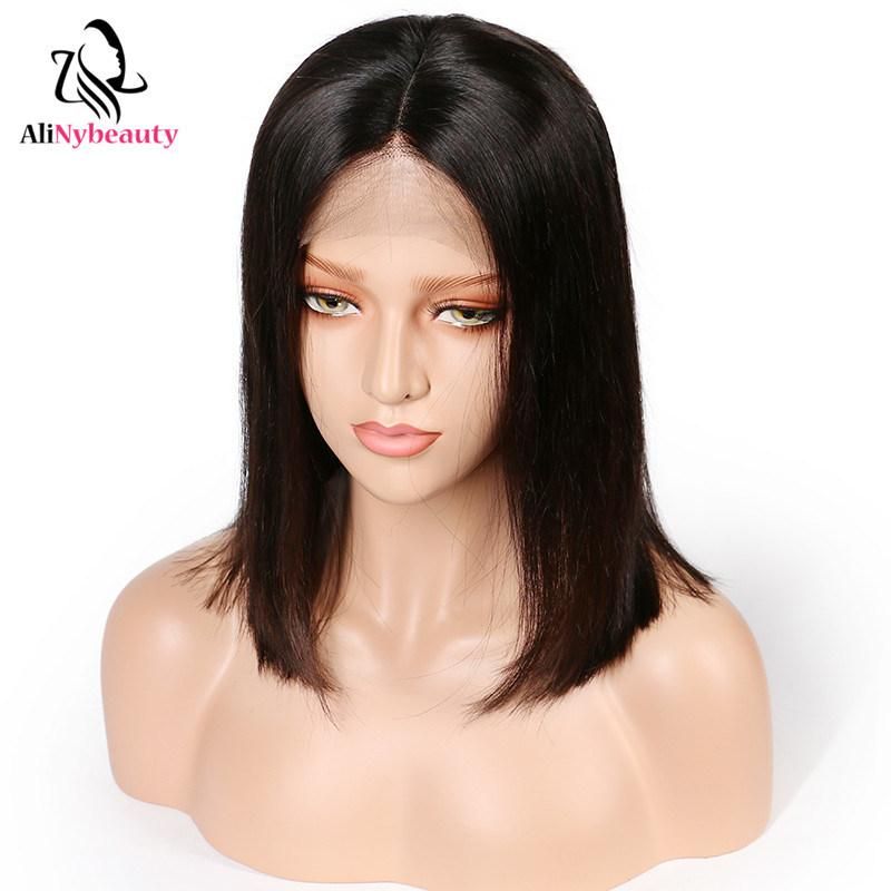 Alinybeauty 100% Human Hair Wig Frontal Lace Wig Color 1b