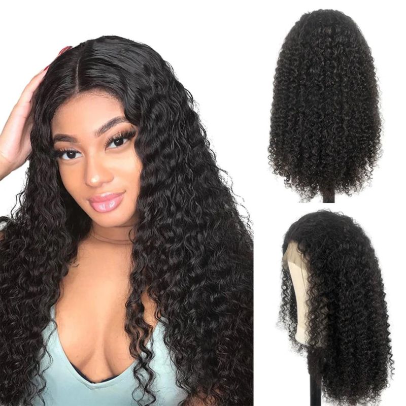 Wholesale 10A Kinky Curly Virgin Brazilian Lace Frontal Human Hair 150% Density Pre Plucked with Baby Hair Wigs 24"