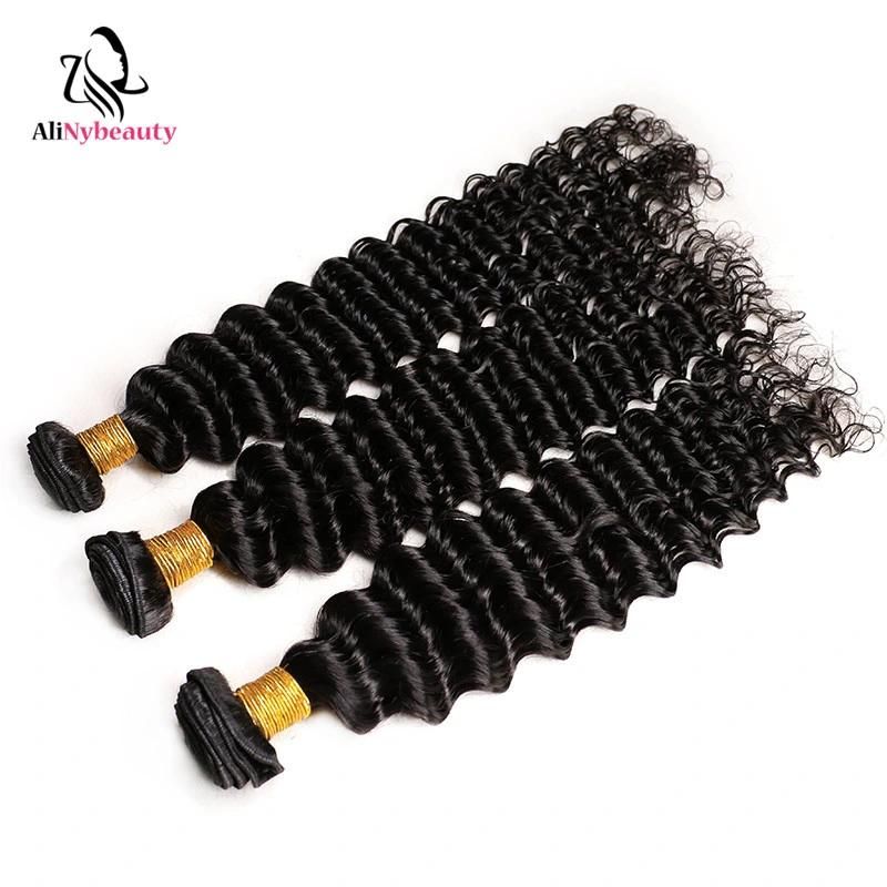 Alinybeauty Wholesale Virgin Brazilian Human Hair Deep Wave Hair Weave