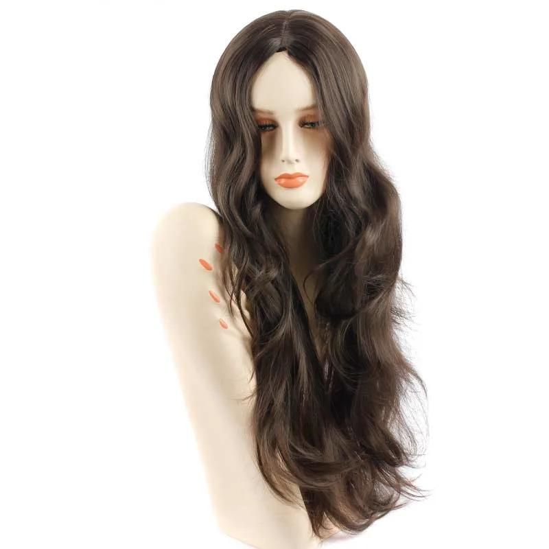 26inch Synthetic Curly Long Hair Wigs Wavy Body Wave Ombre Brown Wigs for Women