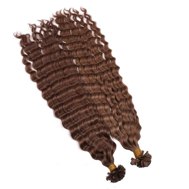 Wholesale 12A Raw Remy Virgin Human Hair Deep Wave Flat Tip Hair Extension