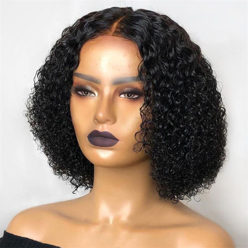 16 Inches Short Bob Wigs Afro Kinky Curly Wig Front Lace 4X4 Closure for Women Available Black Natural