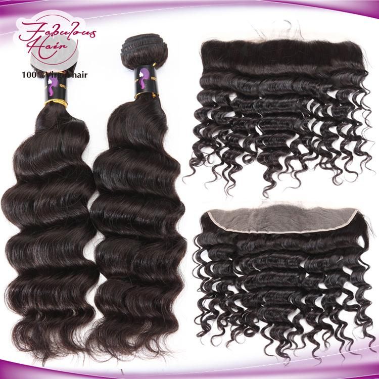 Fashionable Human Hair Loose Curly Bundles with Lace Frontal