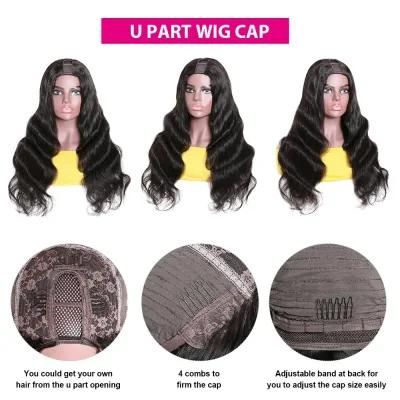 Kbeth Hair U Part Hair Wig Cap with 4 Combs to Firm The Cap 26 Inch Deep Wave Wigs with Adjustable Band to Fit Your Size