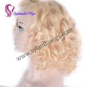 613# Blonde Curly Lace Front Wig Natural Hairline Premier Quality Fashion Natural Wavy Brazilian Human Hair Wig