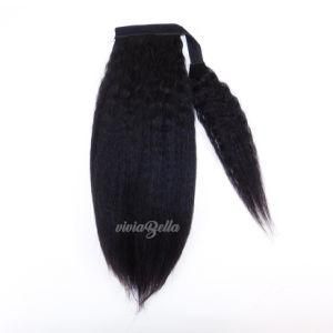 Kinky Yaki Straight Ponytail Jet Black Coarse Straight 100% Human Hair