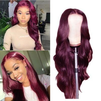 Body Wave 13X4 Lace Front Human Hair Wig for Women 150% Density Virgin Hair Wig Ombre Red
