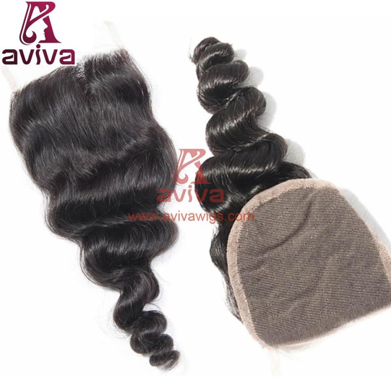 Brazilian Loose Hair Closure 4"X4"Natural Color with Baby Hair Bleached Knots Swiss Lace