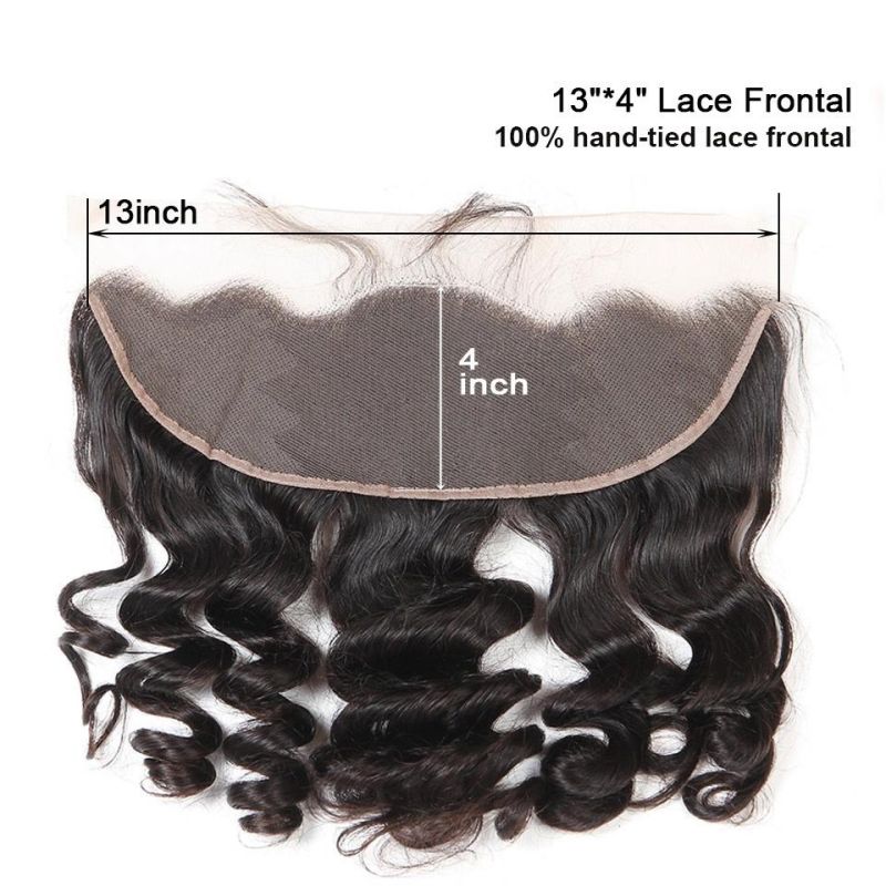 Brazilian Loose Wave Bundles with 13X4 Lace Frontal Remy Human Hair 3 Bundles with Frontal Closure Natural Color Hair Extension for Black Women