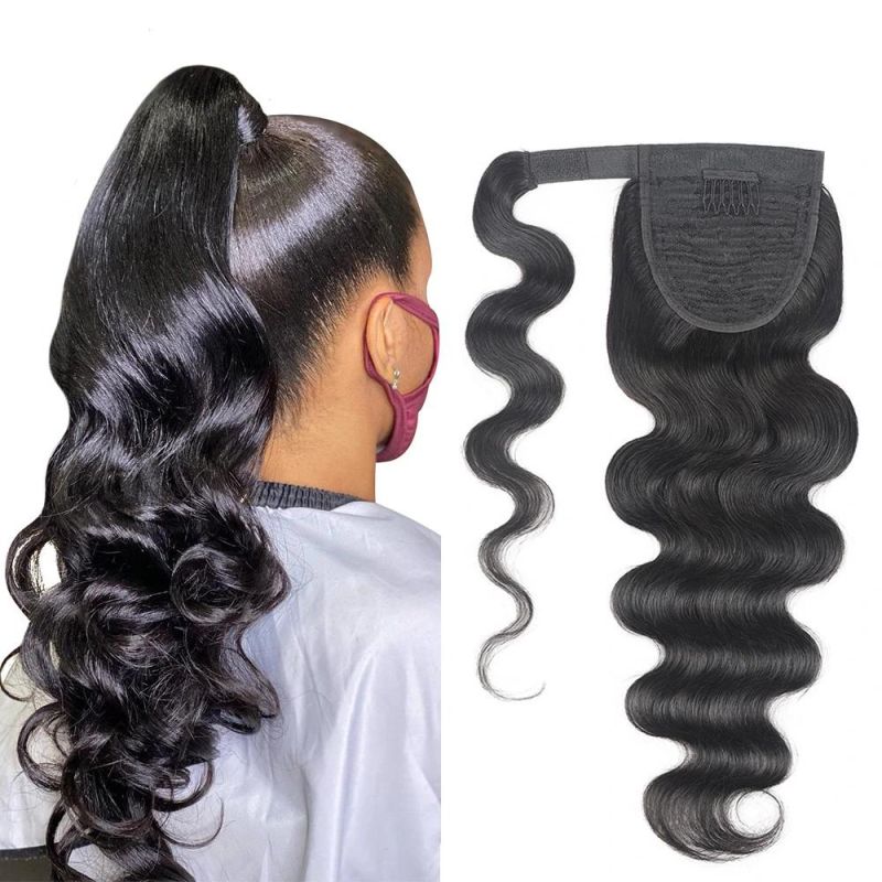 Body Wave Long Ponytail Human Hair Wrap Around Clip in Ponytail Hair Extensions Brazilian Human Hair Ponytails for Women