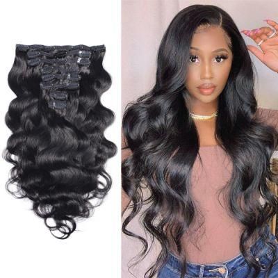 Brazilian Body Wave Clip in Human Hair Extensions 8 PCS/Set Natural Color Clip Ins Remy Hair 20 Inches 120gram